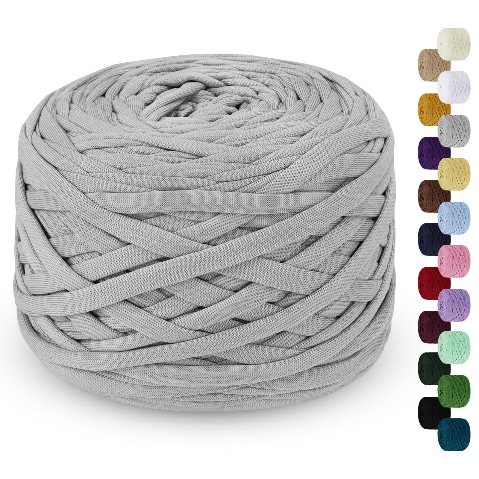 LEREATI 285g T-Shirt Yarn for Crocheting - 100m Elastic Ribbon Thick Fabric for Knitting Crochet Bag, Blanket, Basket, DIY Projects, Home Decor (Light Gray)