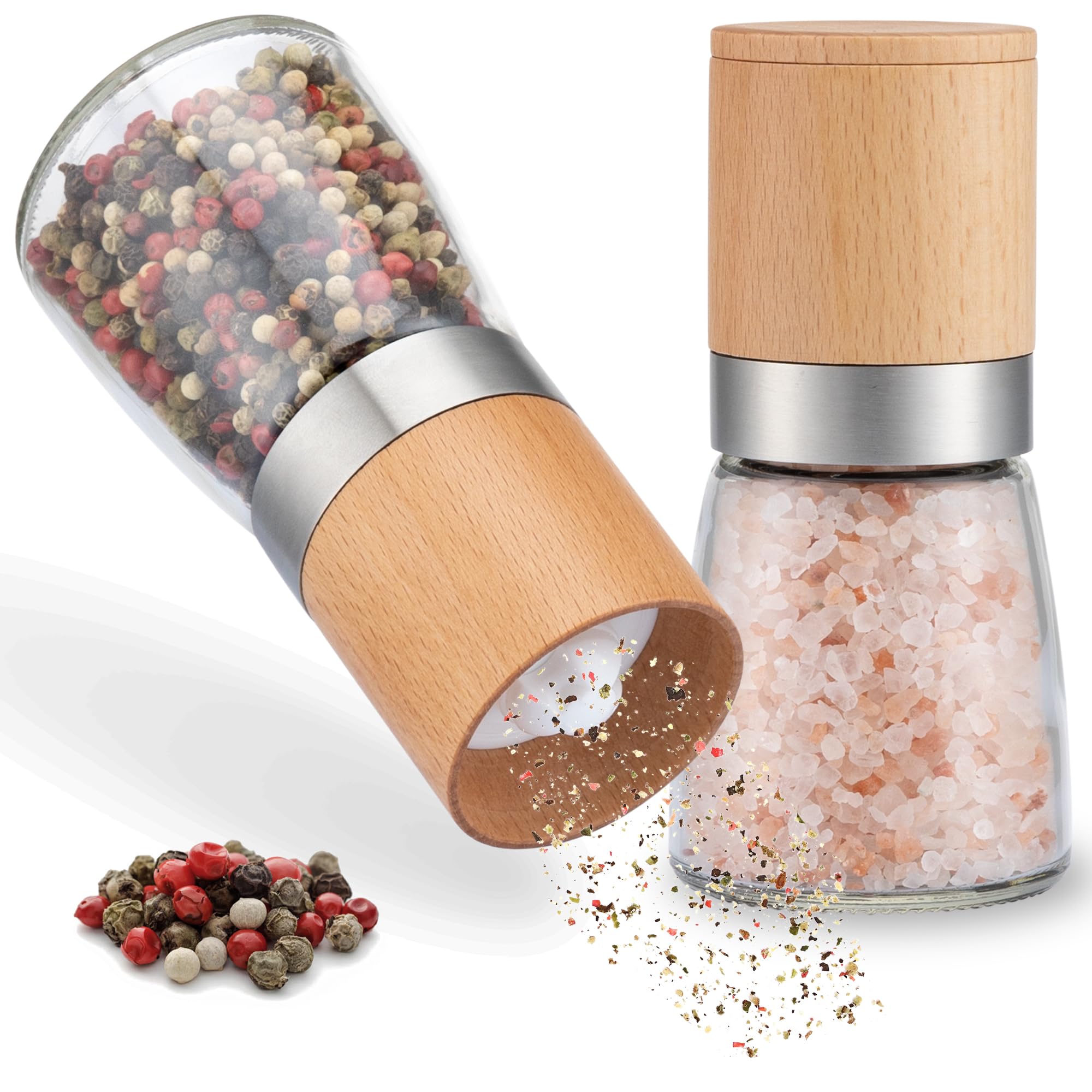 ZOLMER® Spice Mills Set of 2 with Adjustable Ceramic Grinder – Elegant Salt Mill and Pepper Mill Made of Wood – Also as a Chilli Mill [Without Spice Content]