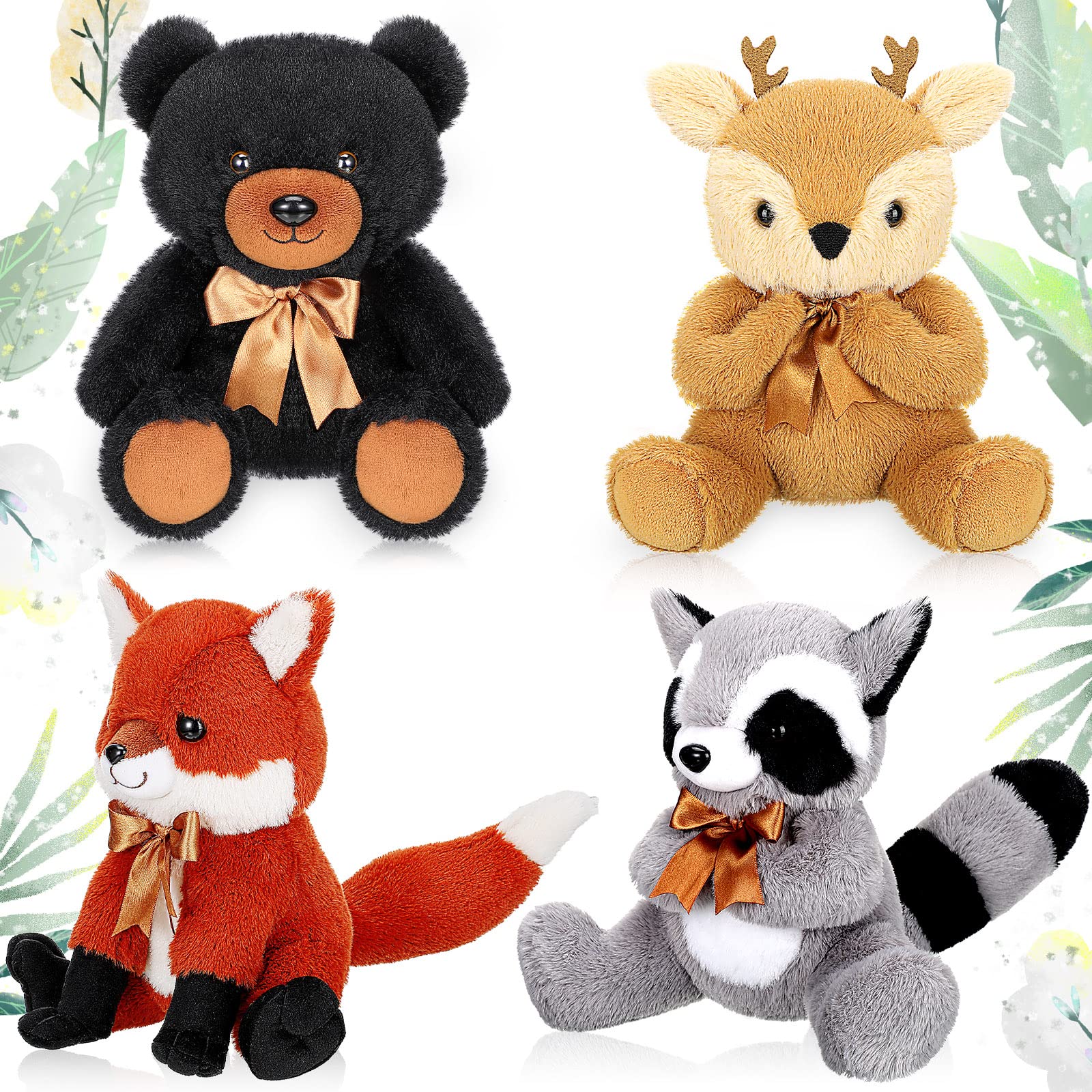 Photo 1 of Woodland Stuffed Animal Jungle Animal Toy Set Including Plush Elk Fox Raccoon Black Bear Realistic Toy Woodland Forest Animals Mini Plush Wild Animals Toys