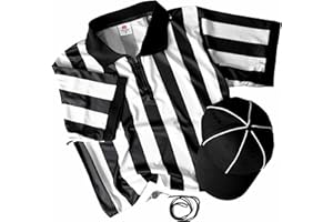 CROWN SPORTING GOODS Referee Necessities Men's Bundle - Black & White Striped Official Jersey, Umpire Hat, & Stainless Steel Ref Pea Whistle with Lanyard - Pro/Amateur Team Sports Costume Apparel Kit for Men