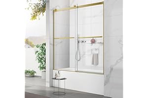 Sunrosa Tub Shower Door 60"×60", Double Sliding Bathtub Door, Frameless Tub Door with Tempered Glass, Glass Shower Door for Bathtub in Brushed Gold