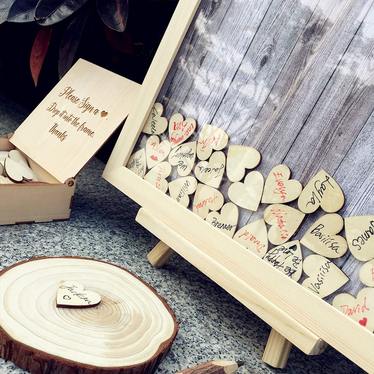 Neamon Wedding GuestBook Alternative Pen Sign Drop Top Wooden Frame for Baby Shower Birthday Party Decoration 120 Hearts - Image 4