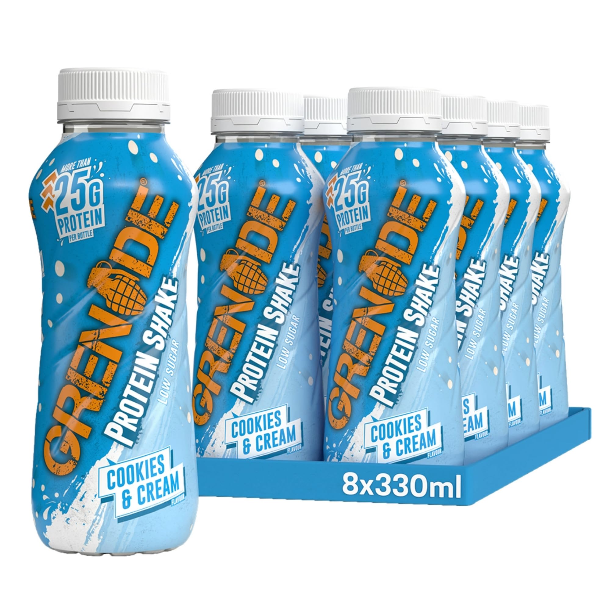 Grenade Cookies and Cream High Protein Shake, 8 x 330 ml - Ready to Drink Milk Protein Shakes with over 24 g Protein per Bottle