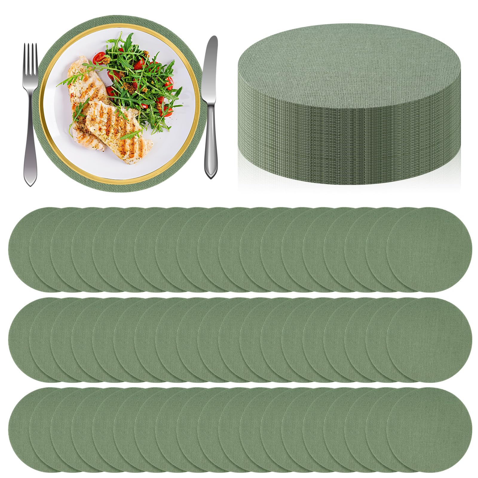 Photo 1 of 100 Pack Sage Green Burlap Placemats for Wedding Decorations – Rustic Jute Table Mats for Farmhouse Party, Boho Bridal Shower, Baby Shower, Dinner Table Decor 11.8 Inches