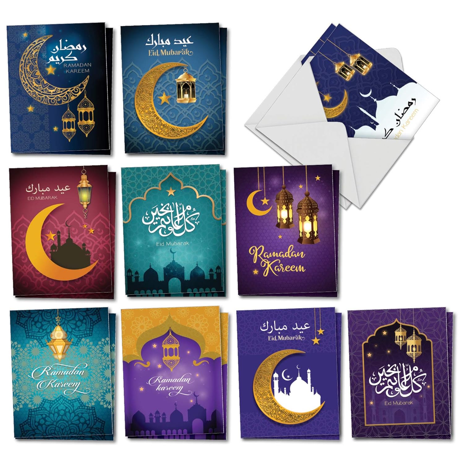 Eid Mubarak Greeting Cards W Matching Envelope Box Of 10 Islamic Art Gift Middle Eastern Camecoit Collectibles