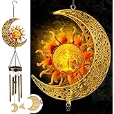 JYPS Sun Moon Solar Wind Chimes, 47-Inch Large Waterproof Windchimes for Outside with Glowing Crackle Glass Ball, Garden Patio Yard Decor Christmas Day Birthday Unique Gifts for Women Mom Grandma Wife