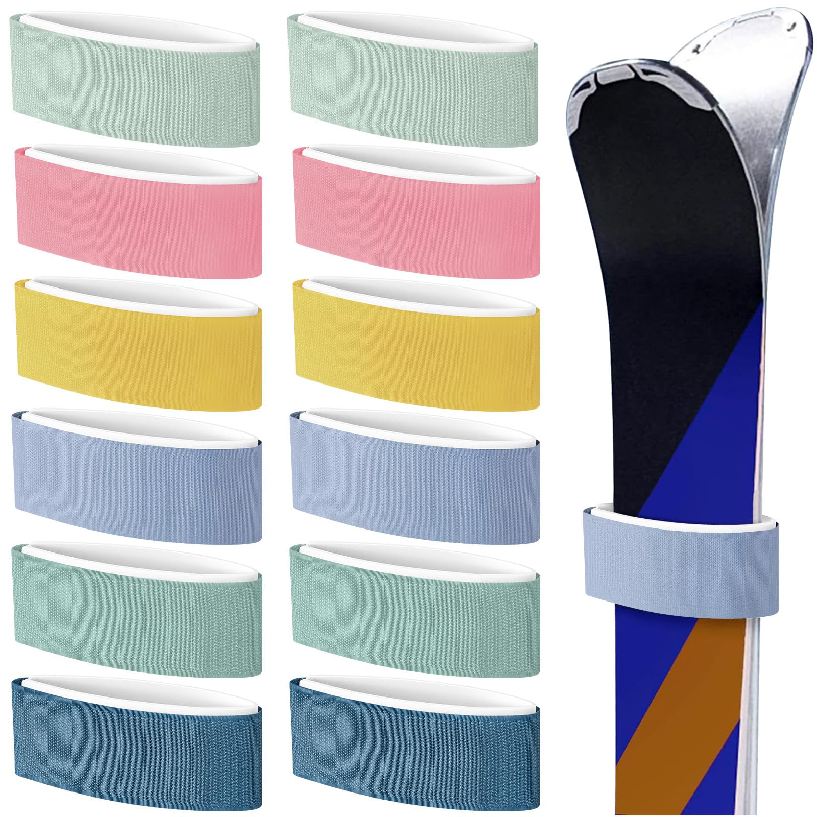 Photo 1 of Seenelling 12pcs Ski Straps Adjustable Ski Fasteners Straps for Carrying Durable Hook and Loop EVA Protector Pads Between(Morandi Colors)