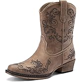 DREAM PAIRS Women's Cowboy Cowgirl Western Ankle Boots Low Chunky Heels Square Toe Fall Short Booties Shoes