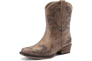 DREAM PAIRS Women's Cowboy Cowgirl Western Ankle Boots Low Chunky Heels Square Toe Fall Short Booties Shoes