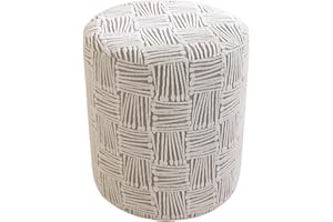 Washable Stretch Ottoman Cover - Round Jacquard Slipcover for Foot Stool, Thick Furniture Protector with Elastic Bottom, Idea