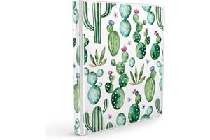 PULAIXIN 3 Ring Binder I Inch, Cute Round Three Ring Binder Organizer with 2 Storage Pockets for Women - Watercolor Cactus