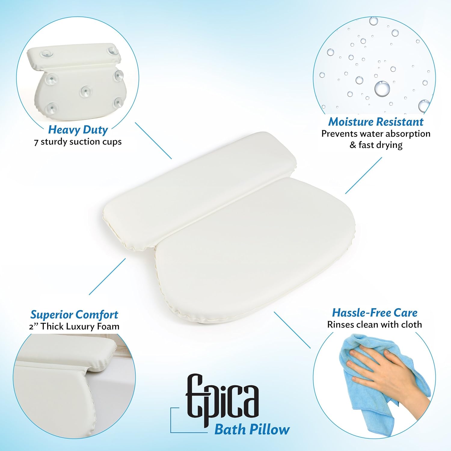 Epica 2X-Thick Luxury Spa Bath Pillow, SuperGrip Suction Cups: Home & Kitchen