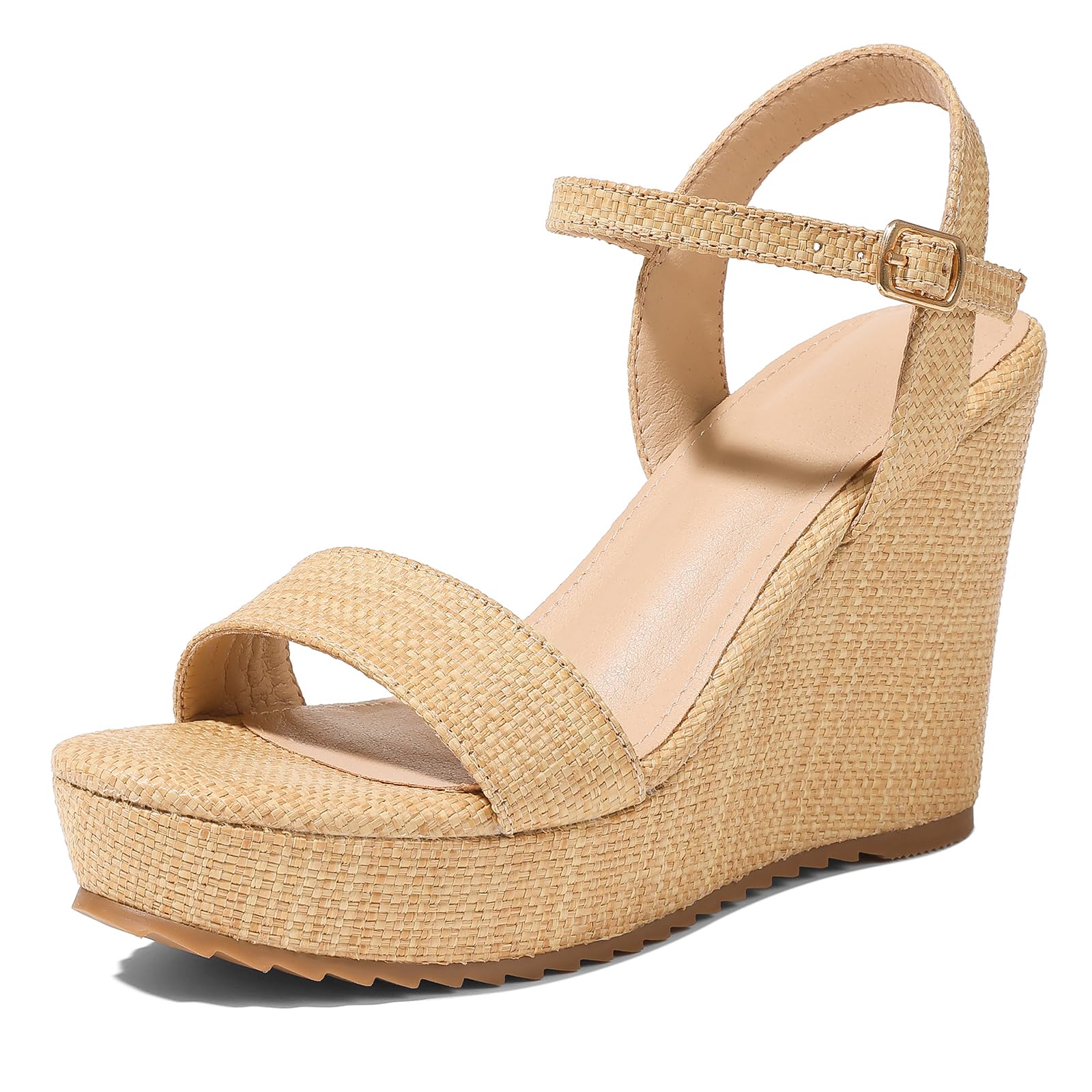 mikarka Women's Espadrille Wedge Sandals: Ankle Strap Platform Open Toe Wedges - Stylish High Heel Dressy Summer Wedges for Women, Inspired by Espadrilles Brown Raffia US Size 8 Image