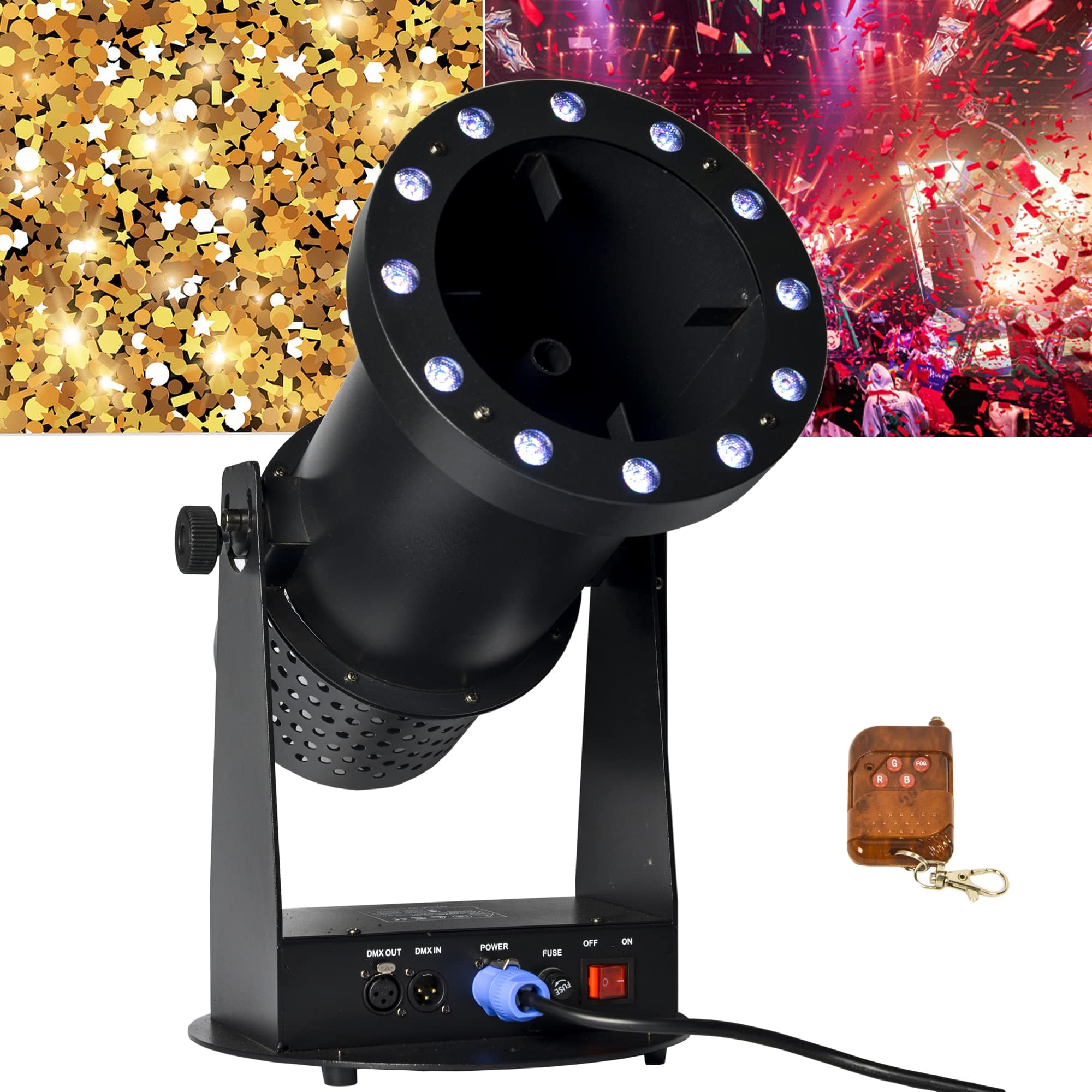 Photo 1 of 1500W Professional Confetti Machine RGB 12LEDs Cannon Machine Electric Confetti Launcher Confetti Tubes W/Wireless Remote & DMX, for Special Event, Parties, Club, Wedding, Concerts