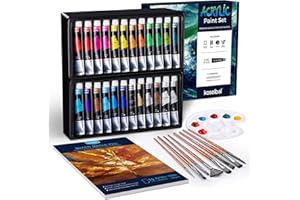 koseibal Acrylic Art Set Acrylic Paint Set - Art Painting Supplies Kit for Kids & Adults with 24x22ml Acrylic Paints, 8 Brushes, 1 Painting Pad & Palette - Idea Gift Painting Kit for Student