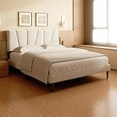 viplov Full Size Bed Frame, Linen Upholstered Platform Bed with Headboard, Strong Wooden Slats Support, Noise-Free Mattress Foundation, No Box Spring Needed, Easy Assembly, Beige