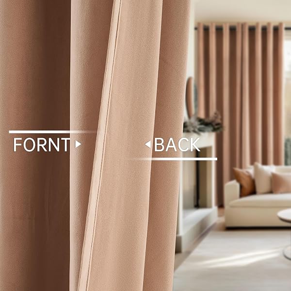 TOPFINEL 102 INCHES LONG CUSTOM BLACKOUT VELVET CURTAINS,BEIGE BLUSH SOUNDPROOFING PLEATED NOISE CANCELLING GROMMET CURTAINS FOR TRAVERSE RODS,VIRAL DRAPES 2 PANELS FOR LIVING ROOM