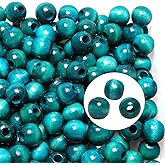 15mm Teal Wood Beads with 5mm Hole for Craft, Large Hole Macrame Beads, 50pcs