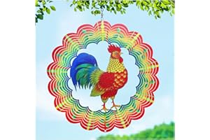 TIGGSY Chicken Wind Spinners Chicken Gifts for Women/Men 12 inch 3D Stainless Steel Hanging Wind Spinner Metal Wind Catchers Kinetic Sculpture for Indoor/Outdoor Decor, Yard Art, Garden Decorations