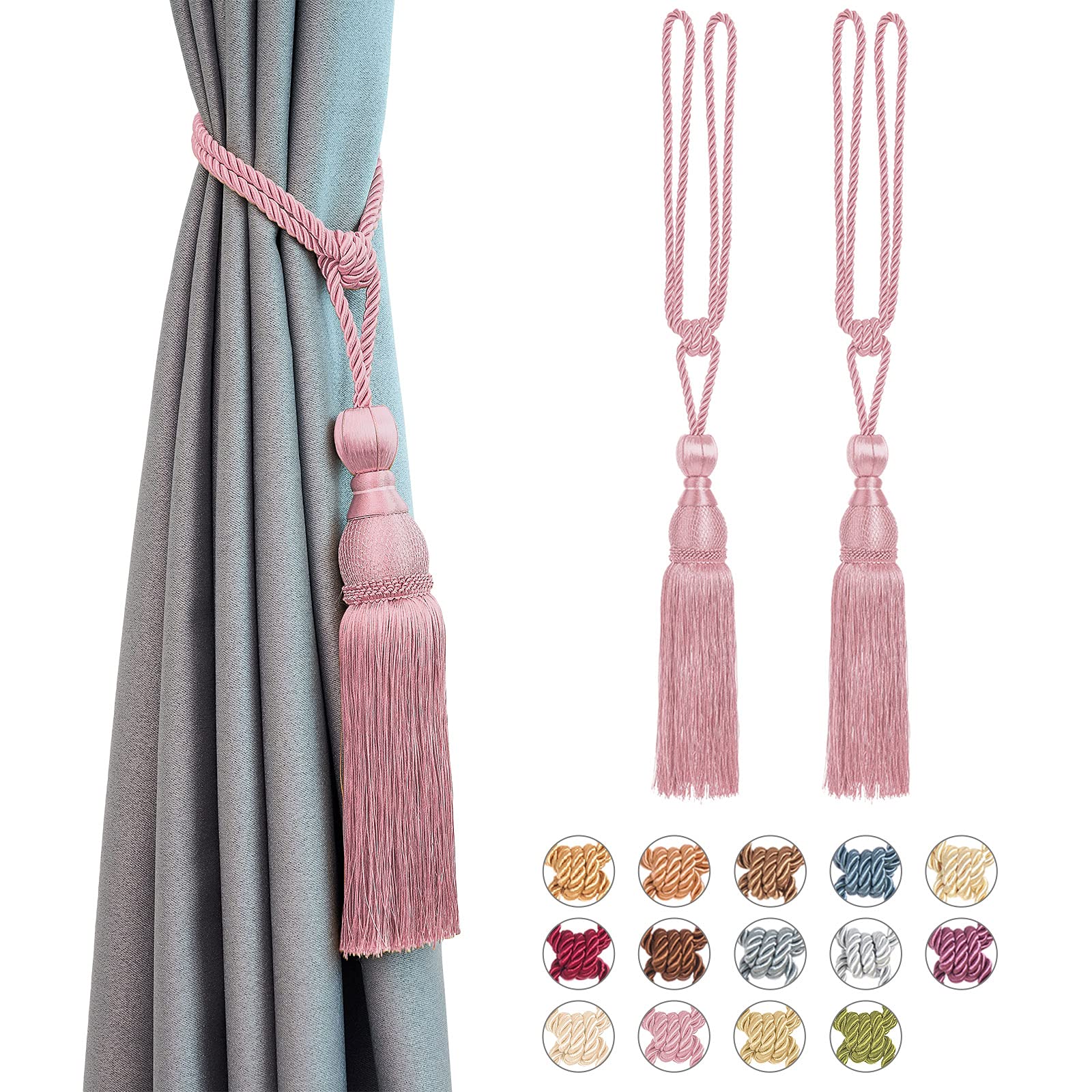 Pretty Jolly 2 Pack Mesh Ball Tassel Curtain Tiebacks European Vintage Style Curtain Holdbacks Handmade Braided Rope Decorative Drape Tie Backs for Home and Office Window Drapery (Pink)