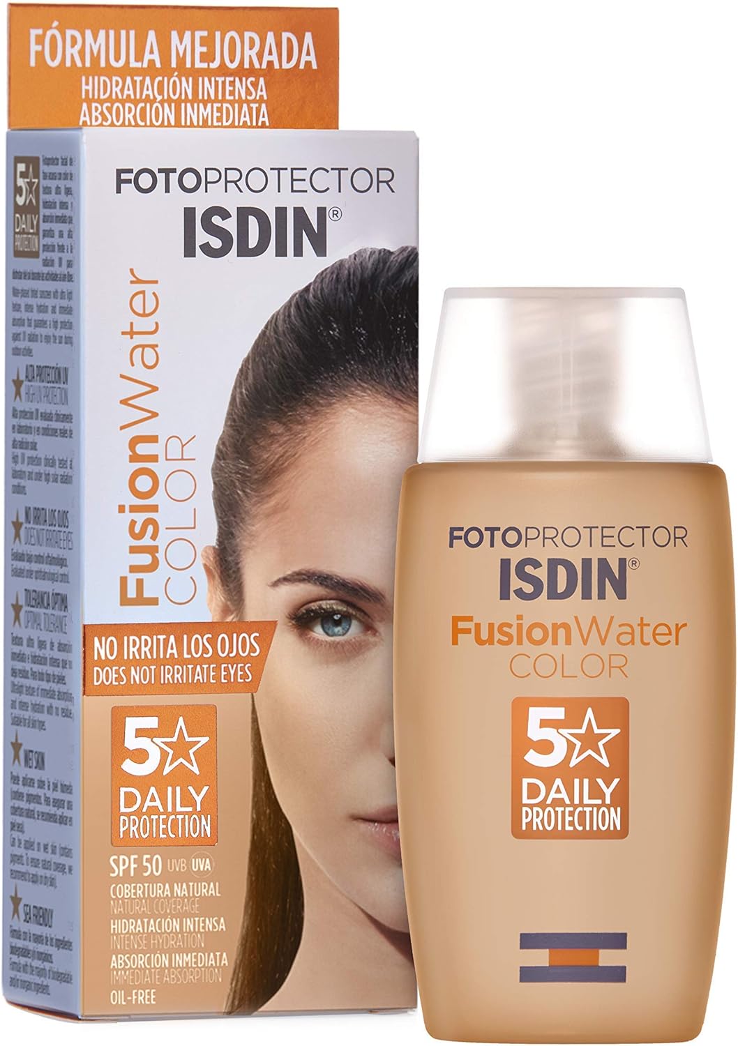 ISDIN Fusion Water MAGIC Color Medium SPF 50, Tinted Facial Sunscreen, Natural Coverage & Evens Skin Tone, Oil-Free