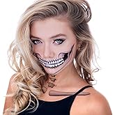 Tattoocrew 2 x Classic Skull Temporary Tattoo Halloween Costume for Men and Women, Adult, Face Sticker