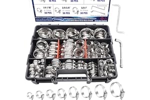 maierke 200PCS Stainless Steel Hose Clamps Assortment Kit,Metal Adjustable 1/4"-2"(6-51mm) Worm Gear Hose Clamp Heavy Duty Small Hose Clamps for Automotive,Radiator Pipe,Plumbing,Fuel Line
