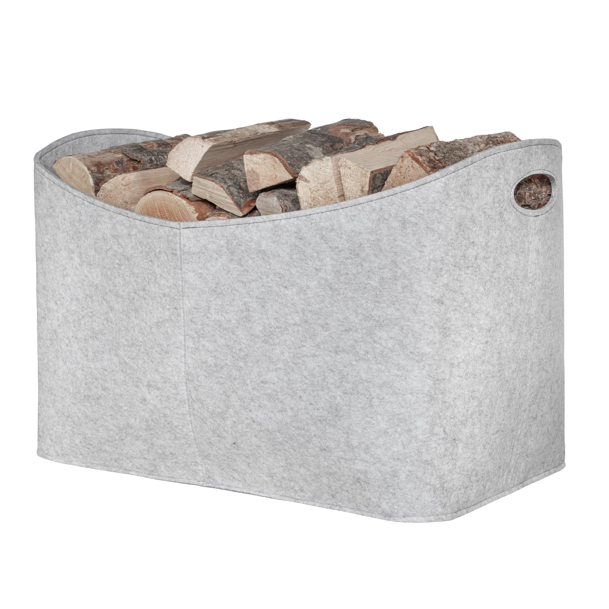 Rubberneck Felt Firewood Basket Big XXL with Handles, for Wood, Newspapers, Magazines, 63 x 40 x 42 cm (Grey)