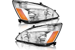 WEELMOTO Headlights for 2003-2007 Honda Accord, 03-07 Accord OE Headlamp Coupe/Sedan Chrome Housing Amber Reflector Left+Right Side 2/4-Door