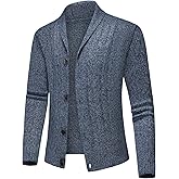 Lamgool Men's Shawl Collar Cardigan Sweater Slim Fit Cable Knit Casual Button Down Sweaters for Fall Winter