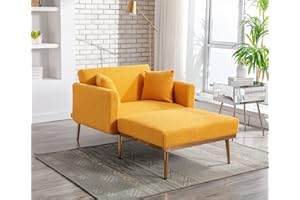 KINFFICT Convertible Chaise Lounge Chair, Modern Lounger Chair with 3 Adjustable Angles, Indoor Sleeper Sofa Bed with 2 Pillows, 400 LBS Weight Capacity, Mustard Teddy