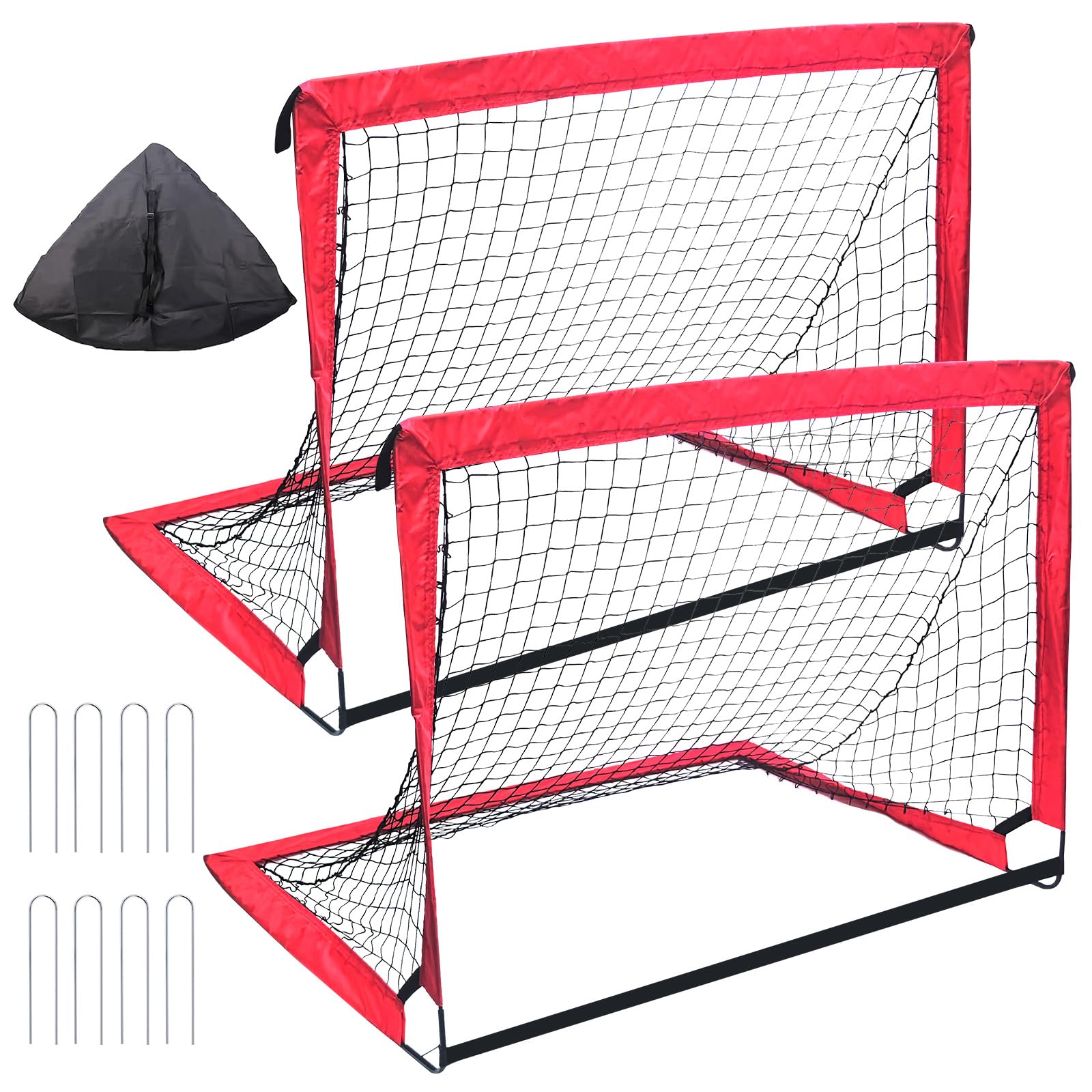 Swpeet 15Pcs 4x3 FT Soccer Goals Mini Goals with Carry Bag, L-shaped Connection, Fiberglass Rod and Ground Peg, Practice Soccer Net Soccer Training Equipment for Backyard Outdoor Sports Games