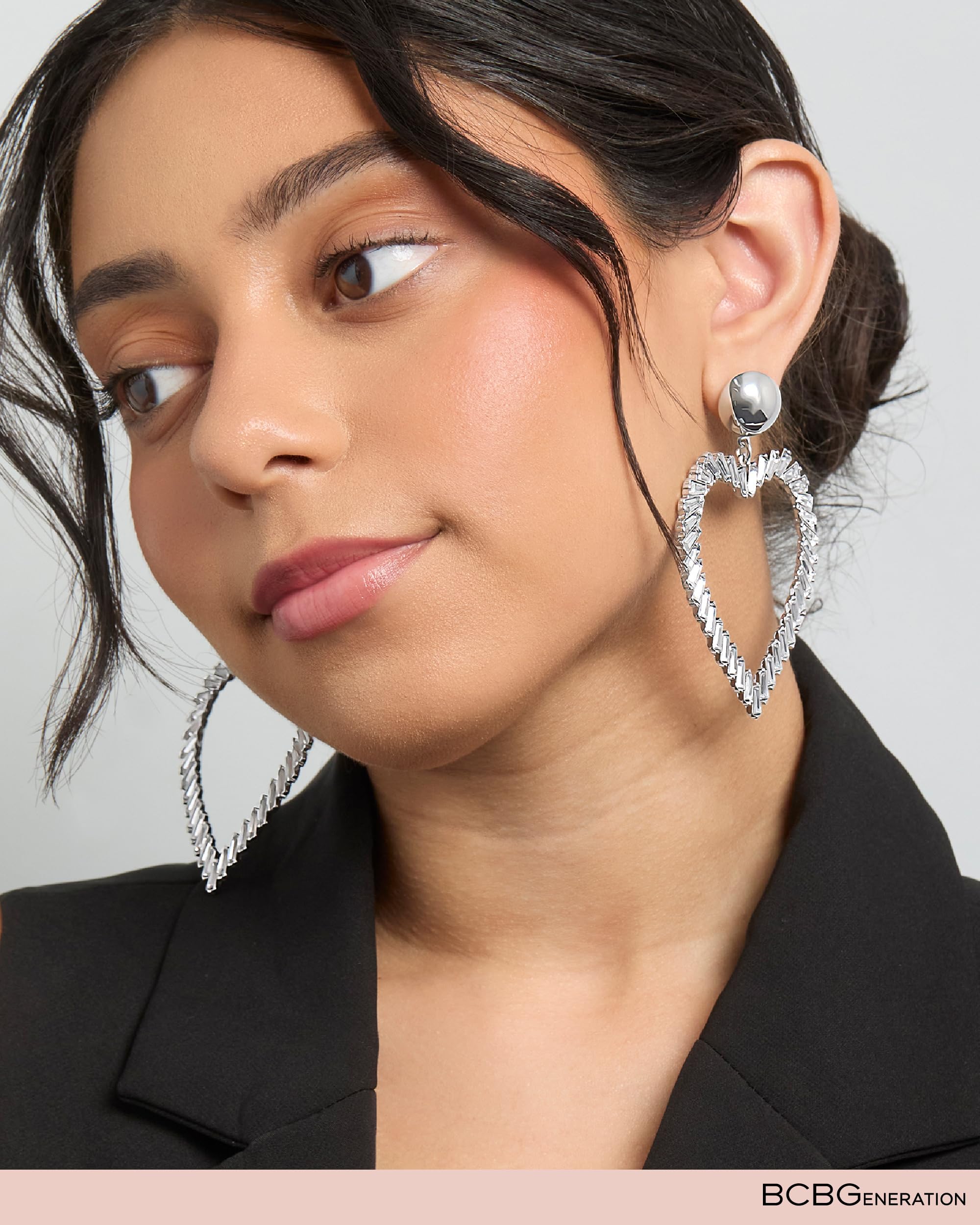 BCBGeneration Heart Earrings for Women, Large Drop Earrings with Clear Crystal Heart Pendant