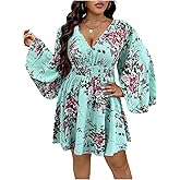Floerns Women's Plus Size Floral Dress V Neck Cape Sleeve Ruffle A Line Short Dresses