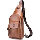 BULLCAPTAIN Mens Leather Crossbody Bag Shoulder Sling Bag Casual Daypacks Chest Bags for Travel Hiking Backpacks