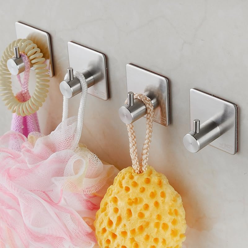 JS Stainless Steel Adhesive Hooks for Kitchen Bathroom Closet - Waterproof