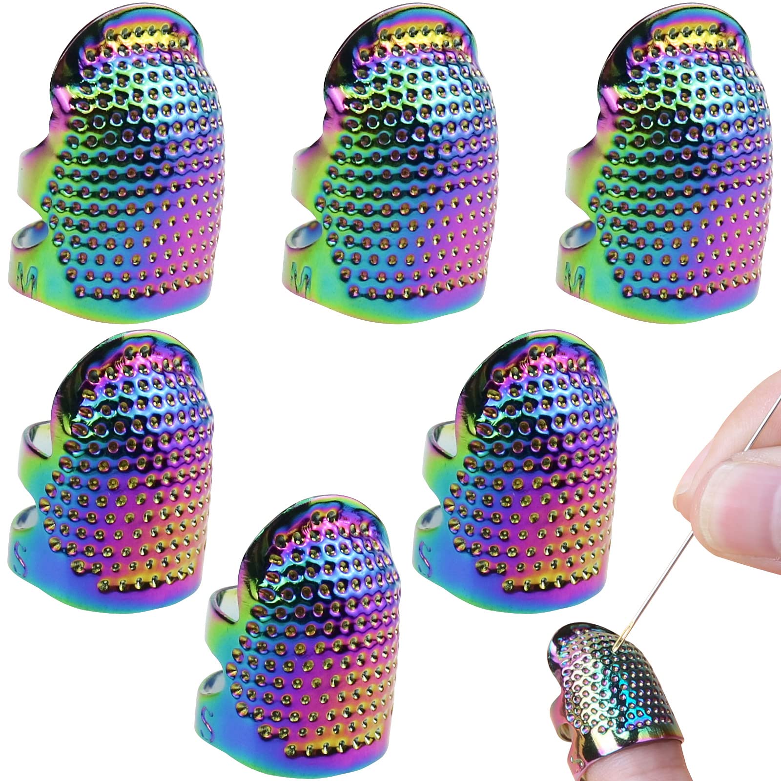DonLeeving 6 Pcs Sewing Thimble Metal Dazzle Gold Sewing Thimble Finger Protector, Accessories DIY Sewing Tool (Two Size, Dazzle)
