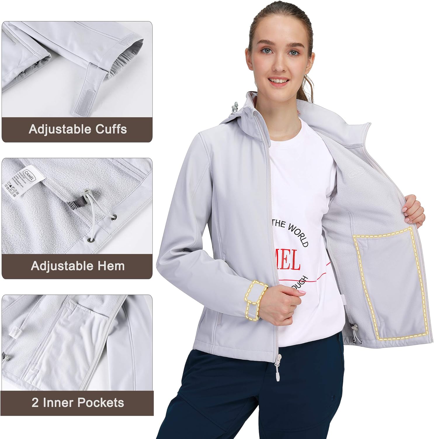 Women Softshell Fleece Jacket Hood - Waterproof Insulated Jacket Workout Running Zip Up Thermal Outerwear Fall Winter Coat at  Women's Coats Shop