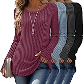 Velvelhall 4 Pack Women's Long Sleeve Sweaters with Thumb Holes Crew Neck Tunic Tops Fall Loose Fit Shirts Ribbed Curved Hem