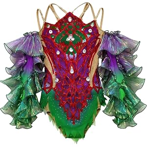Gradient Rhinestone Rhythmic Gymnastics Leotard, Applique Ruffled Sleeves Bodysuit for Ice Skating Dance Competition