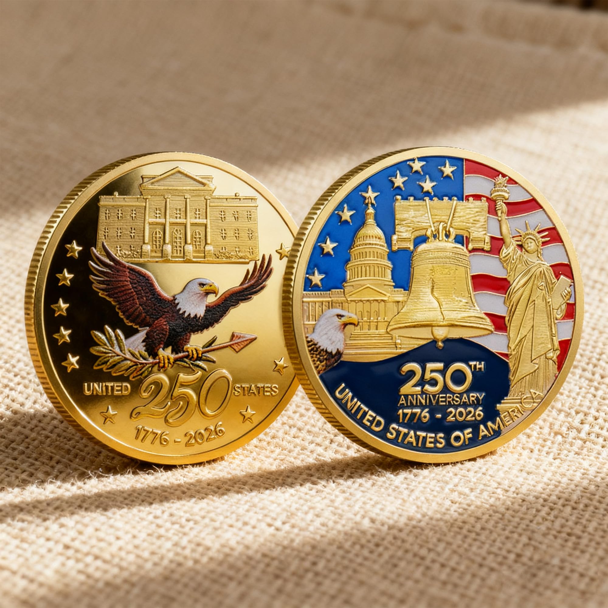 Photo 1 of 250th Anniversary Challenge Coin, Double-Sided Collectible Coin for 250 Years Anniversary/Veterans/Independence Day (1.57")