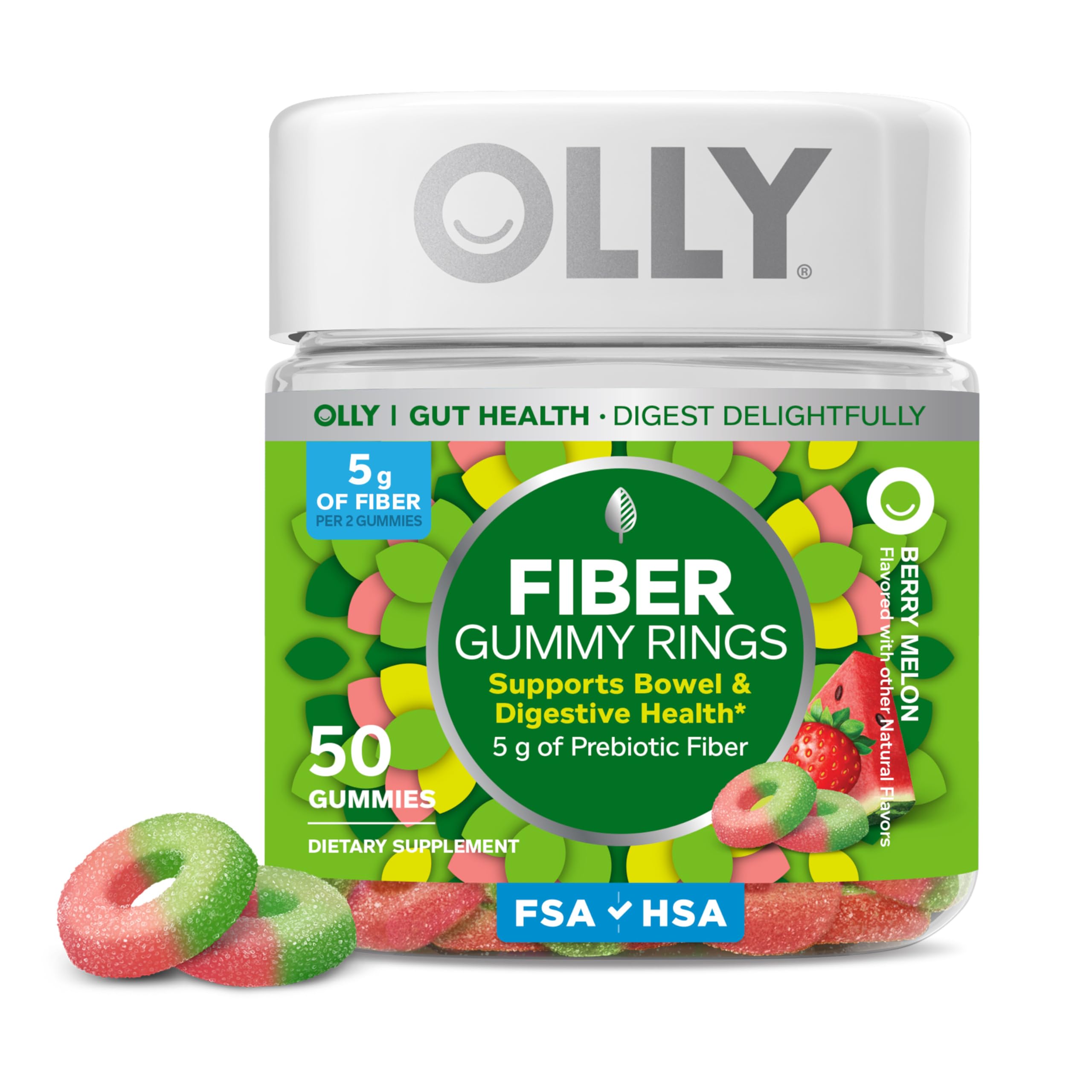 Photo 1 of ***BEST BY 4/13/27******FACTORY SEALED***
OLLY Fiber Gummy Rings, 5g Prebiotic Fiber, FOS (Fructo-oligosaccharides), Digestive Support, Berry Melon 50ct