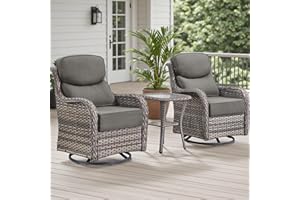 Rilyson Outdoor Patio Swivel Rocker Chairs Set of 2, Waterproof Wicker, High Back, Deep Seating, Wide Armrest, Upgraded 6 inch Thick Cushions, Side Table, Ideal for Deck Porch Yard, Mixed Grey-Grey