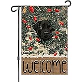 Welcome Dog Winter Garden Flag 12x18 Inch Christmas Tree Double Sided Outside, Winter Festive Holiday Yard Outdoor Decorative Flag