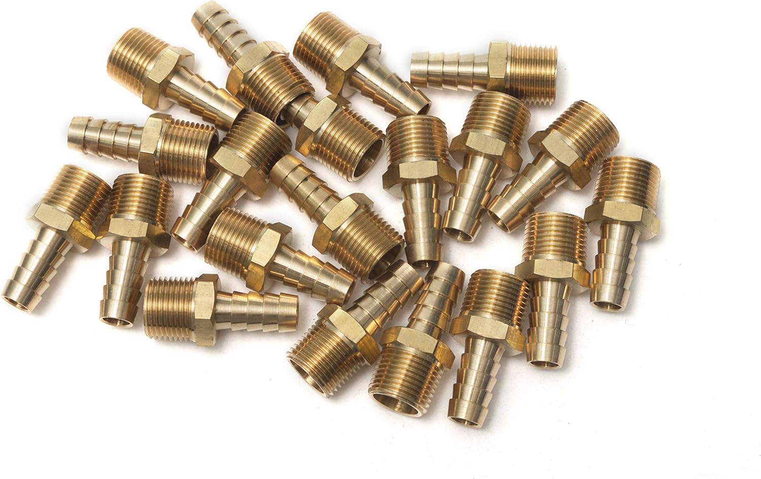 LTWFITTING Brass 3/8-Inch Male BSPT x 10mm Hose Barb Coupler Adapter Fitting for Vehicle Fuel System HVAC System (Pack of 25)