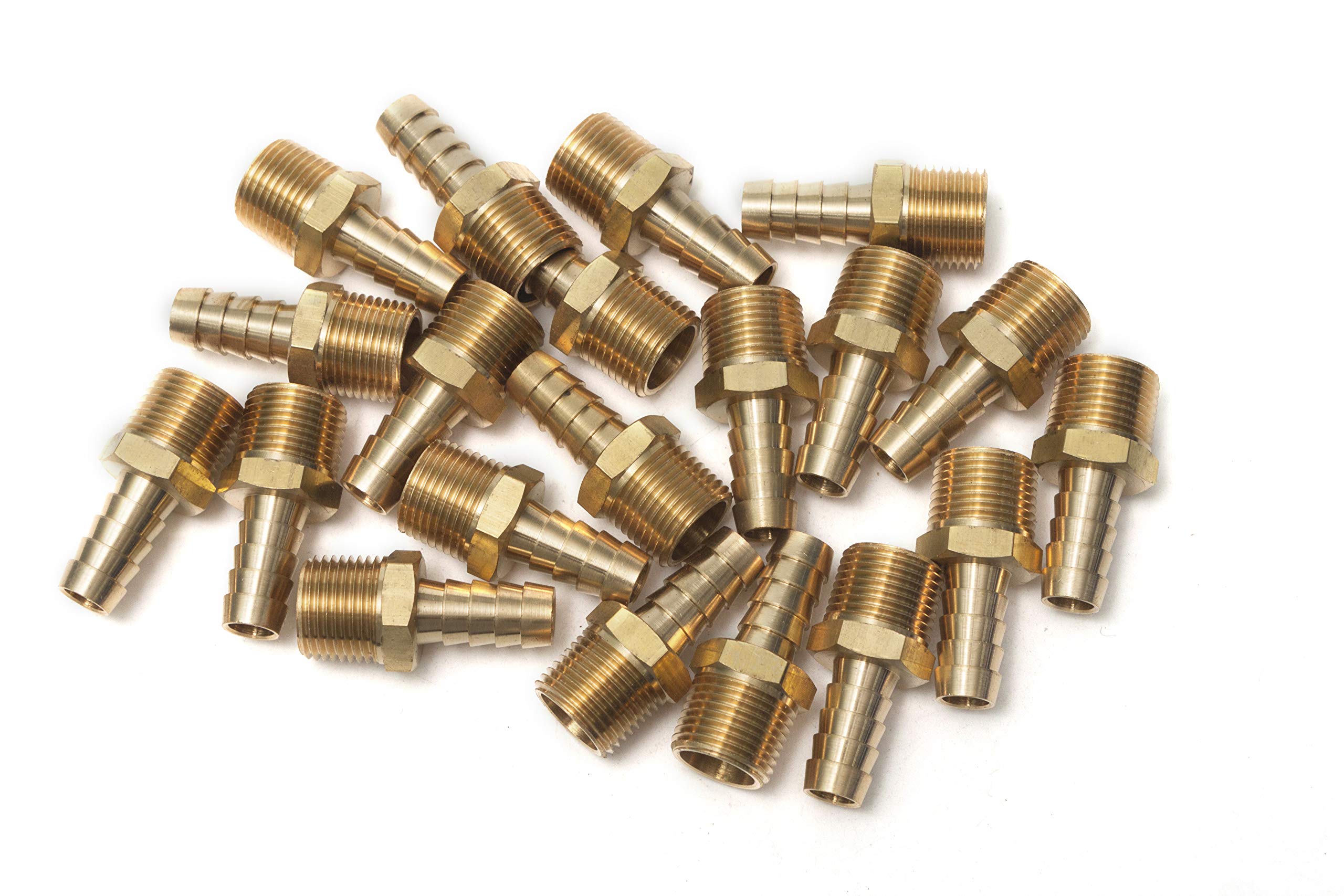 LTWFITTING Brass 3/8-Inch Male BSPT x 10mm Hose Barb Coupler Adapter Fitting for Vehicle Fuel System, HVAC System (Pack of 25)