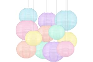 12 PCS Colorful Hanging Paper Lanterns Pastel 10 in Macaron-Colored Neon Chinese Paper Lanterns Party Decorations for Classro