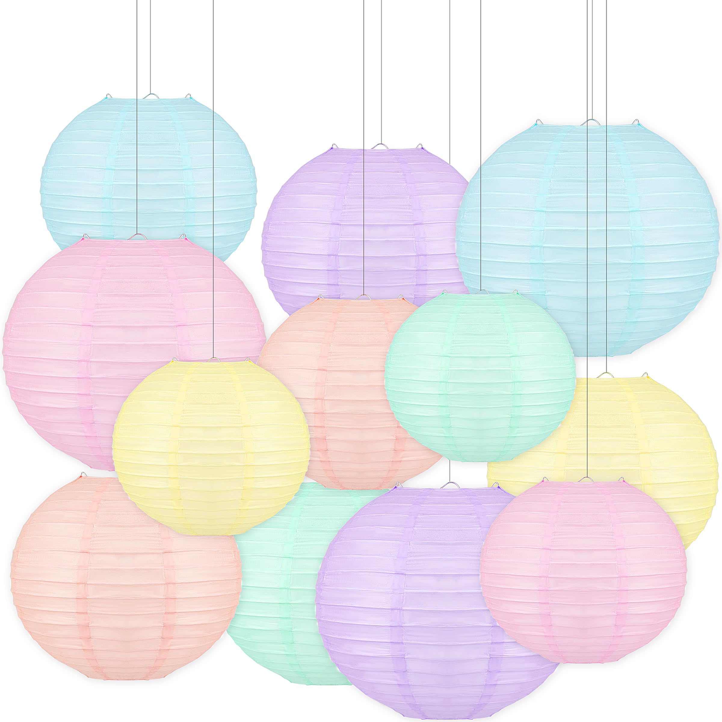 Photo 1 of 12 PCS Colorful Hanging Paper Lanterns Pastel 10 in Macaron-Colored Neon Chinese Paper Lanterns Party Decorations for Classroom Baby Shower Wedding Birthday Valentine's Day (Macaron)