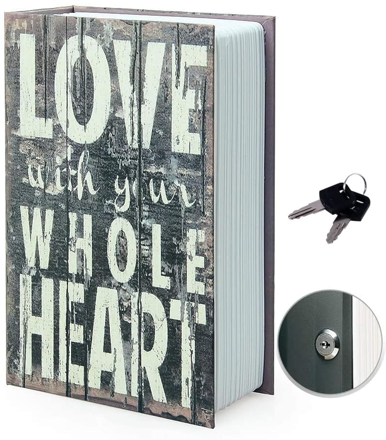 Diversion Book Safe with Key Lock, Hidden sturdy small safe, ，Portable Cash Jewelry secret safe， Classical Design book safe blends into book shelf well.