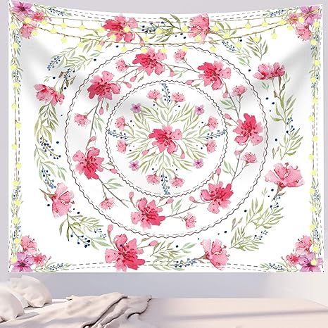 Amazon Com Floral Tapestry Medallion Mandala Tapestry Sketched Flower Tapestry Bohemian Mandala Wall Decor Cute Tapestry For Bedroom Teen Girl 51 2 X 59 1 Everything Else